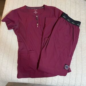 Koi Burgundy Scrub Set with Zippered Top